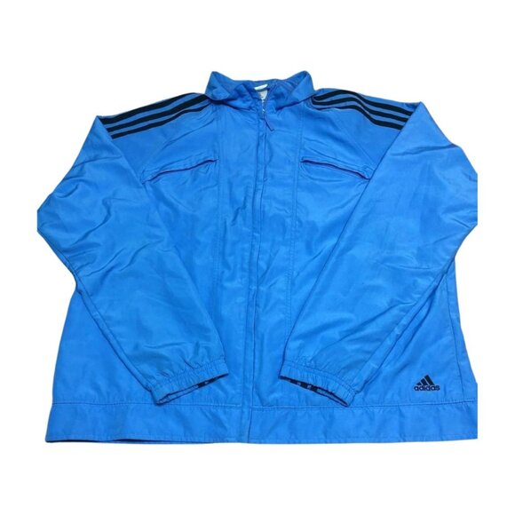 Adidas Jacket Size XL/TG Blue Spring Cool Weather Zip Up Athletic Striped Arms - Picture 1 of 8